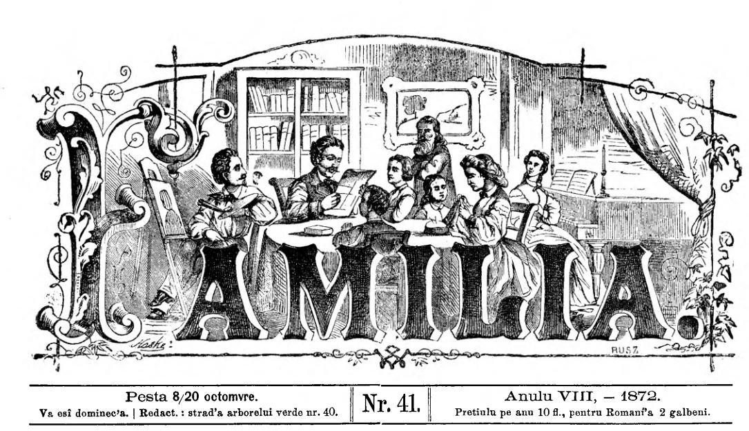 Frontispiciul revistei Familia, 1872