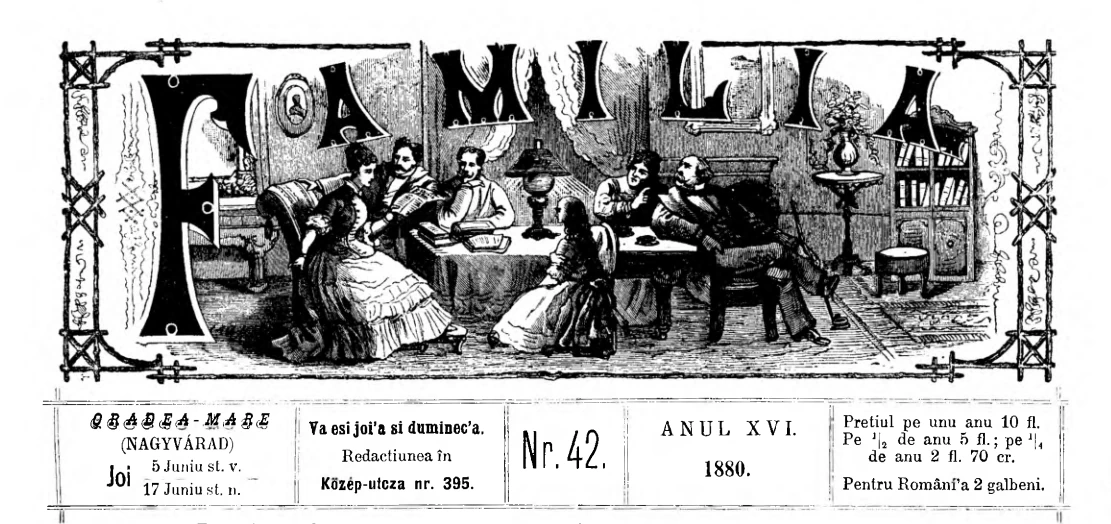 Frontispiciul revistei Familia, 1880