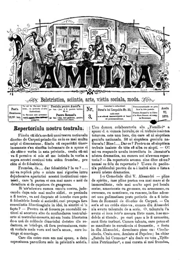 „Repertoriul nostru teatral” — «Familia», 1870